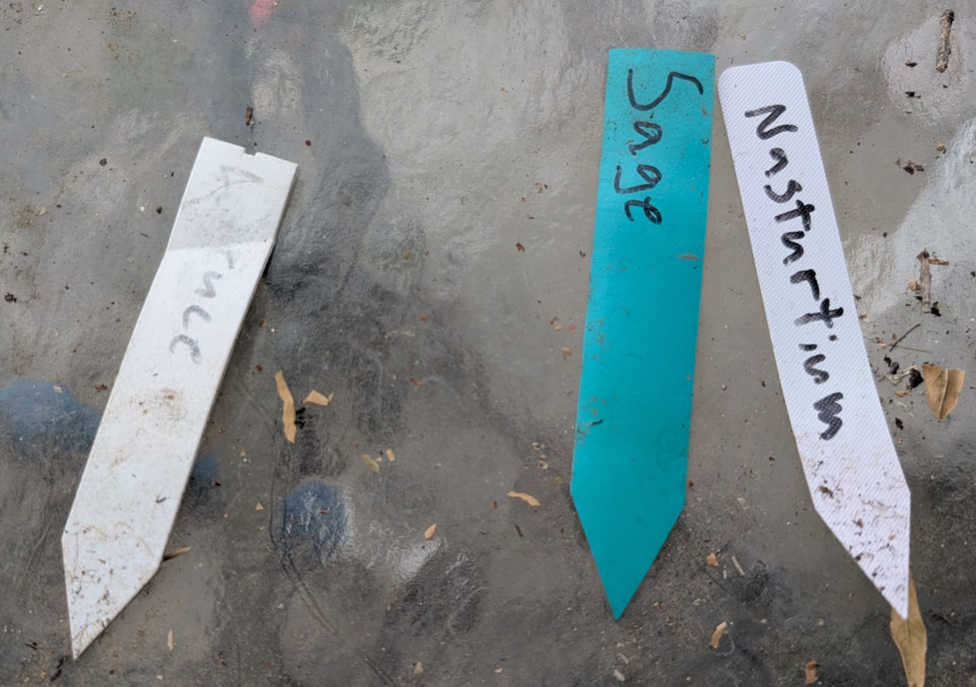 Side-by-side comparison of faded regular marker vs UV marker on plant label